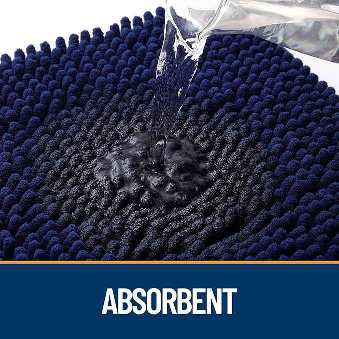 OLANLY Dog Door Mat for Muddy Paws 40x24, Absorbs Moisture and Dirt, Absorbent Non-Slip Washable Doormat, Quick Dry Chenille Mud Mat for Dogs, Entry Indoor Entryway Carpet for Inside Floor, Navy Blue
