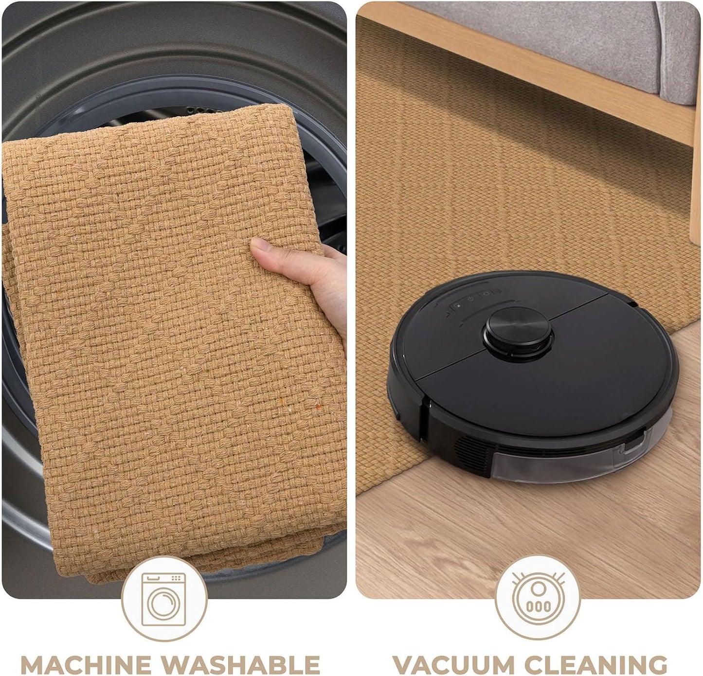 KOZYFLY Washable Entryway Rug 3x5 Ft Area Rugs Cotton Rubber Backed Throw Rugs Indoor Door Mat Floor Carpet for Front Entrance Bathroom Kitchen Living Room Kitchen Rugs Braided, Warm Tan