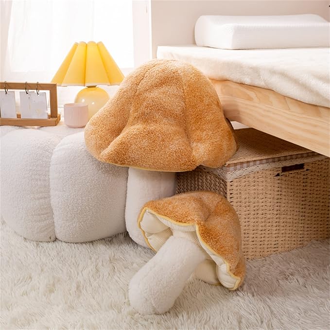 Mushroom Pillow Floor Pillow Sofa Cushion Home Decoration Reading Pillow (32cm, Khaki)