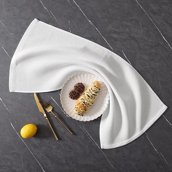 Homaxy 100% Cotton Kitchen Towels and Dishcloths Set, 12 x 12 Inches and 13 x 28 Inches, Set of 10 Bulk Kitchen Towels Set, Ultra Soft Absorbent Dish Cloths for Washing Dishes, White