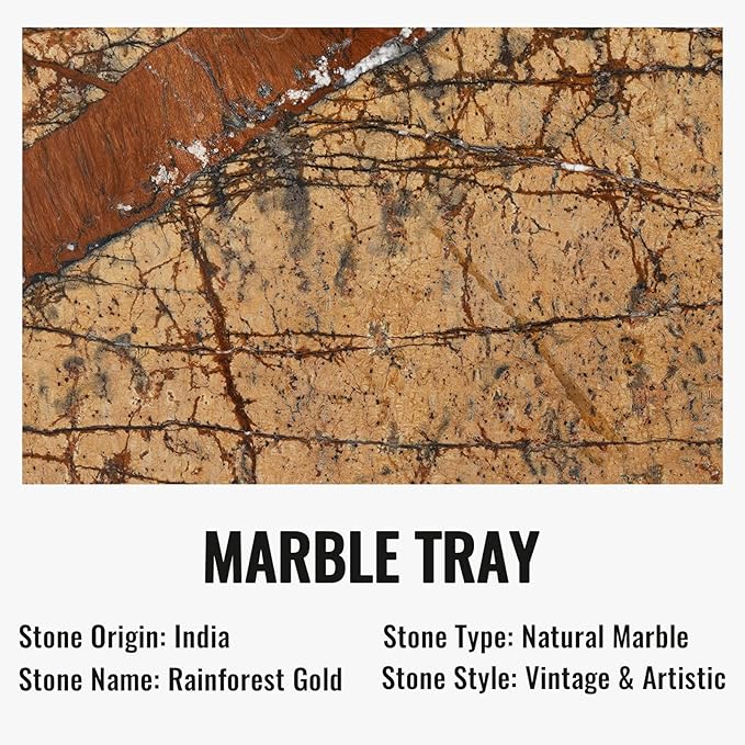 Koville Indian Natural Marble Tray, 12"x6" Vanity Decorative Tray for Countertop Organizer, Catchall Tray for Perfume, Candles, Jewelry Dish Tray
