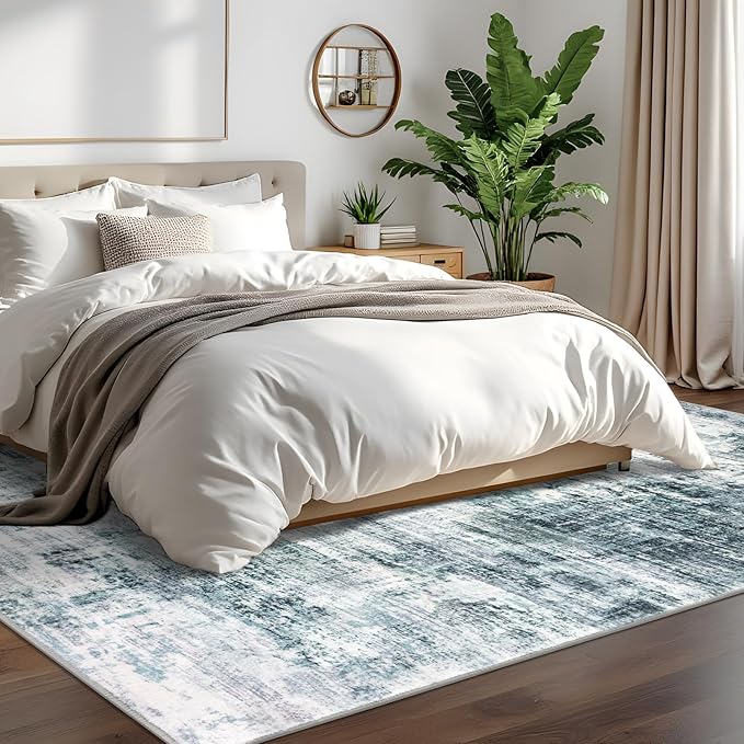IOHOUZE Modern Abstract Area Rugs 6x9 Ft Washable Rugs for Living Room, Non Slip Dining Room Rug, Printed Faux Wool Rugs for Bedroom, Floor Carpet for Office Nursery Playroom, Sage Grey