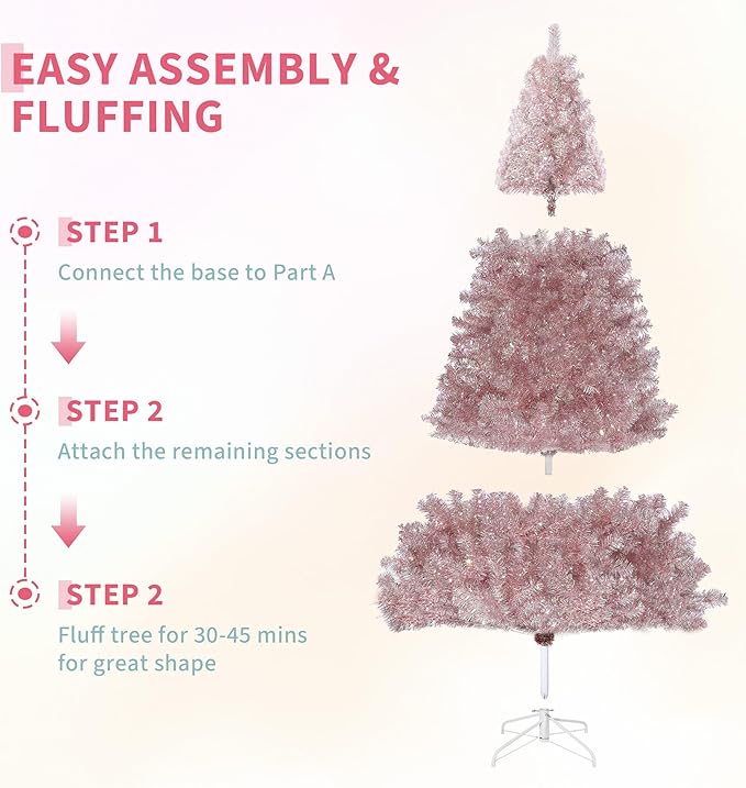 GarveeHome Rose Gold Tinsel Christmas Tree, 7.5ft Artificial Pencil Christmas Tree with Sturdy Metal Stand, Slim Skinny Xmas Holiday Decoration for Indoor, Home, Office, Party