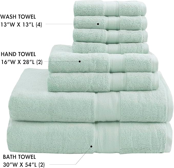 Madison Park 800GSM Bathroom Towel Set of 8 100% Cotton Bath Towel Set for Bathroom Luxurious Highly Absorbent 2 Bath Towels 2 Hand Towels 4 Washcloths Quick Dry Spa Quality Seafoam