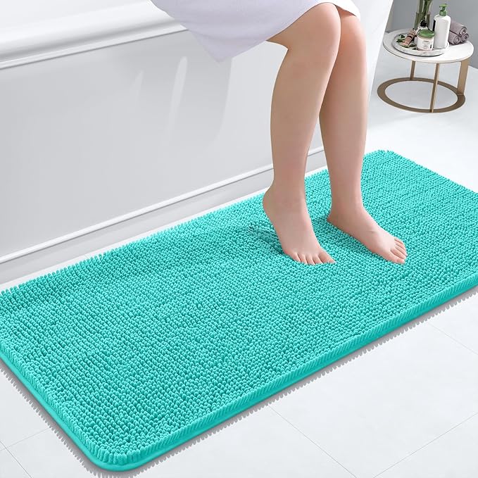 OLANLY Bathroom Rugs 47x20, Extra Soft Absorbent Chenille Bath Rugs, Rubber Backing Quick Dry, Machine Washable Bath Mats for Bathroom Floor, Tub and Shower, Home Decor Accessories, Teal
