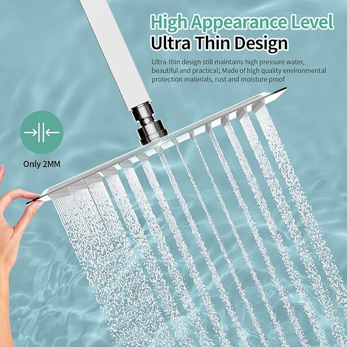 SR SUN RISE Luxury 12 Inch Large Square Stainless Steel Shower Head High Pressure Rainfall Showerhead Ultra Thin Water Saving Polished Chrome