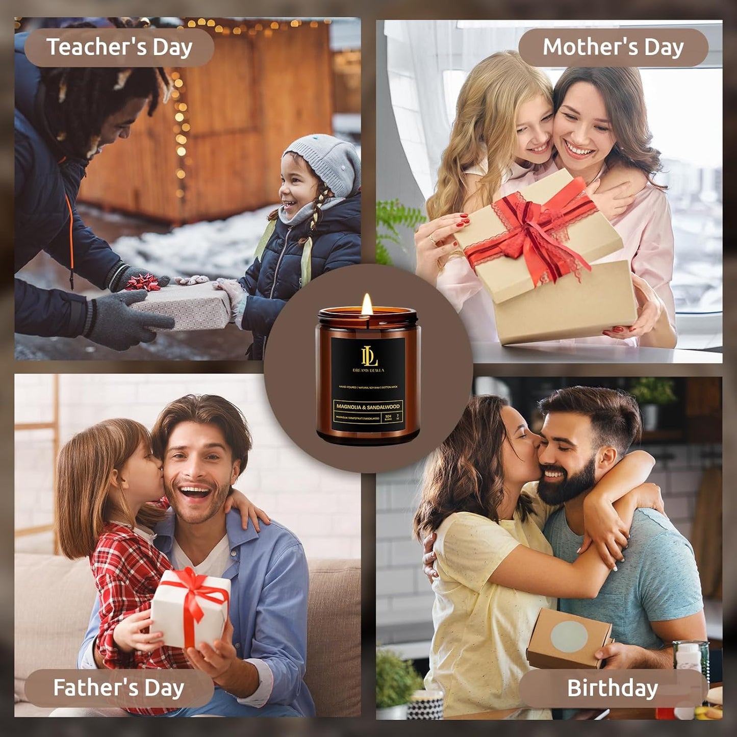 Magnolia & Sandalwood Scented Candles, Soy Candle for Home Scented, Candles Gift for Women Men, 7oz with 50 Hour Burn Time