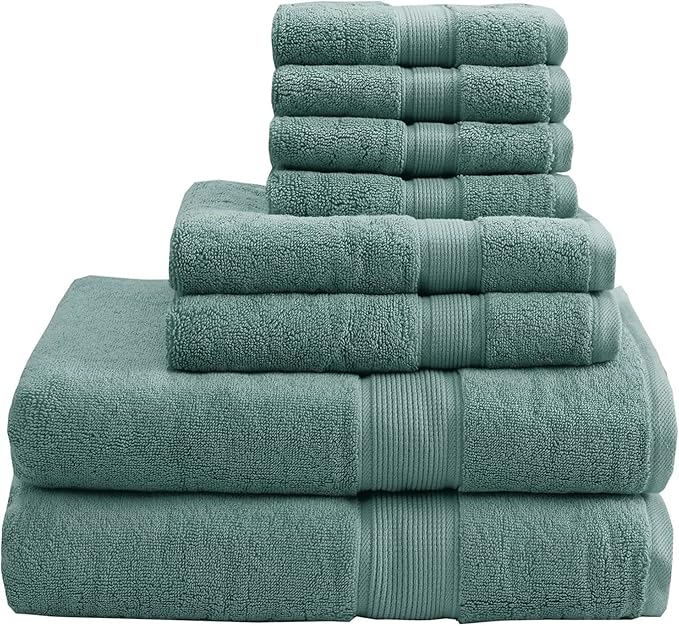 Madison Park 800GSM Bathroom Towel Set of 8 100% Cotton Bath Towel Set for Bathroom Luxurious Highly Absorbent 2 Bath Towels 2 Hand Towels 4 Washcloths Quick Dry Spa Quality Dusty Green