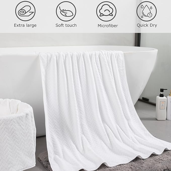 8 Piece Premium Towel Set, 2 Ultra Large Bath Sheet, 2 Hand Towels, 4 Washcloths, Super Soft, Lightweight, Highly Absorbent Quick Dry Bath Towel Set Hotel Spa Quality for Bathroom (White)