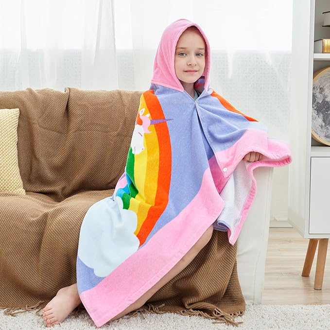 Kids Bath Towels, Kids Towel Girls Boys Hooded Beach,Bathroom,Pool Swim Towels 30 × 50 INCH Large Size Ultra Absorbent Cute Cartoon Animal Full Vitality 100% Cotton Wearable Wrap for Child