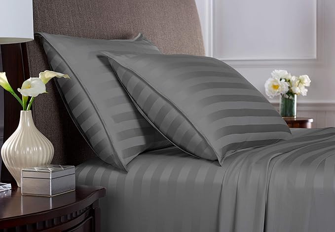 Split King Sheets by Pure Bamboo, Genuine 100% Organic Viscose Derived from Bamboo Bed Sheet Set, Soft & Cooling, Double Stitching *Not for Split Top (Split King, Jacquard Stone)