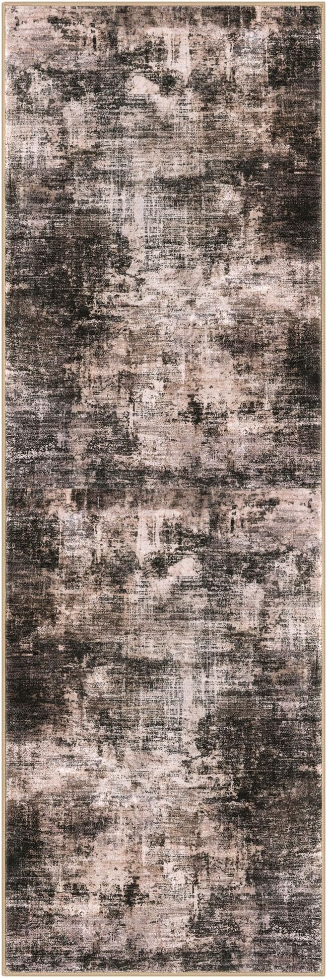 IOHOUZE Abstract Runner Rug 2x6 Ft Washable Runners for Hallways, Non Slip Kitchen Runner Printed Faux Wool Entryway Runner Indoor, Modern Abstract Floor Carpet for Hall Kitchen Bedroom, Brown/Rust