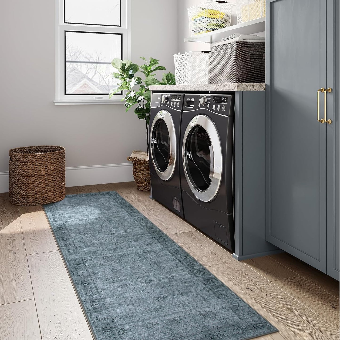 Grey Washable 2x6 Kitchen Runners, Boho Hallway Runner Rug Non Slip with Rubber Backed, Soft Low Pile Throw Carpet for Entryway Bedroom Bedside Entrance(2'x6', Dark Grey)