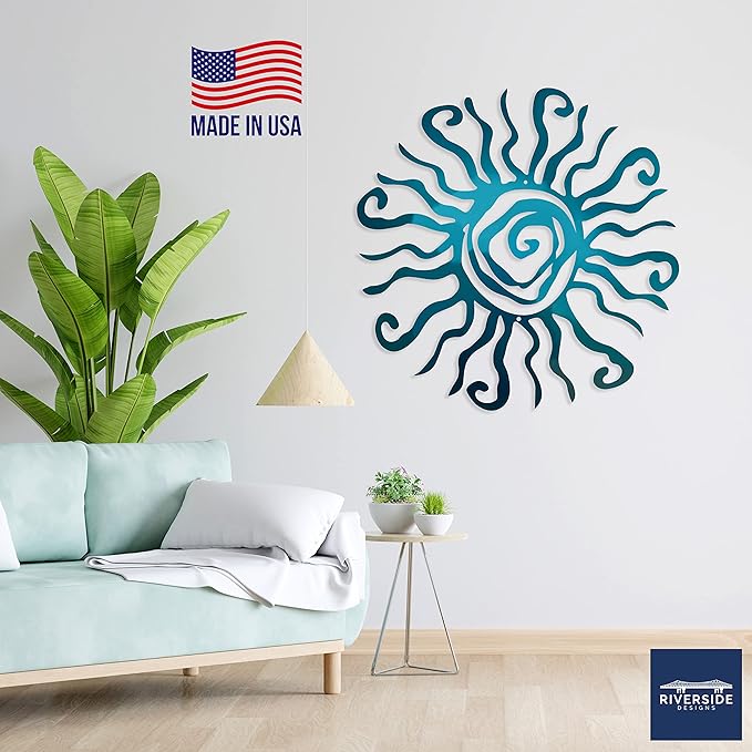 Wacky Sun Metal Wall Art Indoor/Outdoor Decor - 18" Teal Rust Proof Wall Sculpture - Made in USA - Ideal for Bedroom, Garden, Home, Patio and Farmhouse