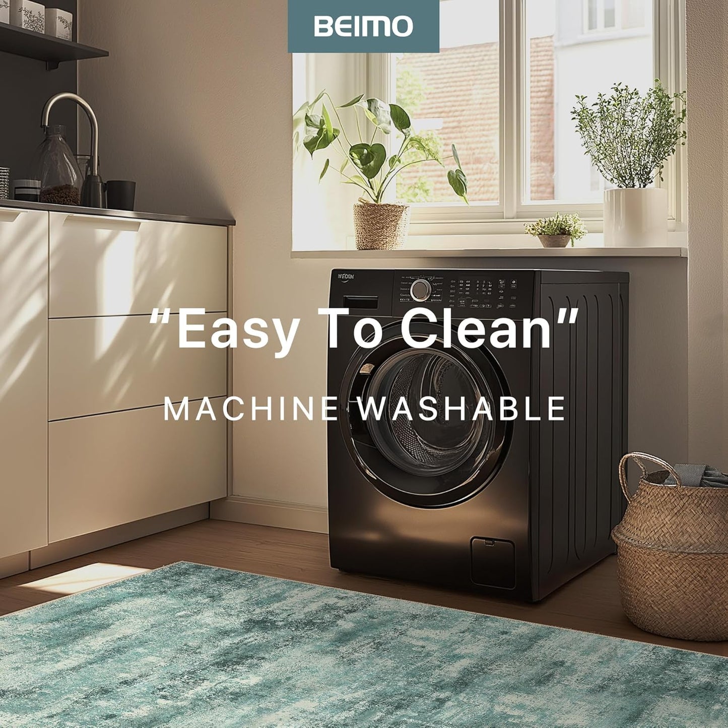 Area Rugs 10x14 for Living Room Bedroom, Modern Splash Abstract Machine Washable Rug, Large Soft Low Pile Floor Cover with Non Slip Backing for Dining Room, Teal Green