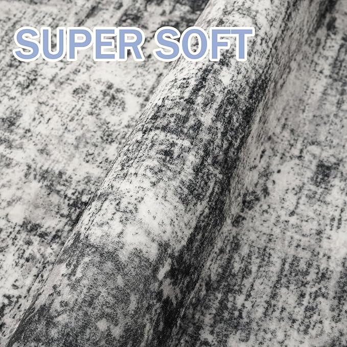 IOHOUZE Modern Abstract Area Rugs 6x9 Ft Washable Rugs for Living Room, Non Slip Dining Room Rug, Printed Faux Wool Rugs for Bedroom, Floor Carpet for Office Nursery Playroom, Black Grey