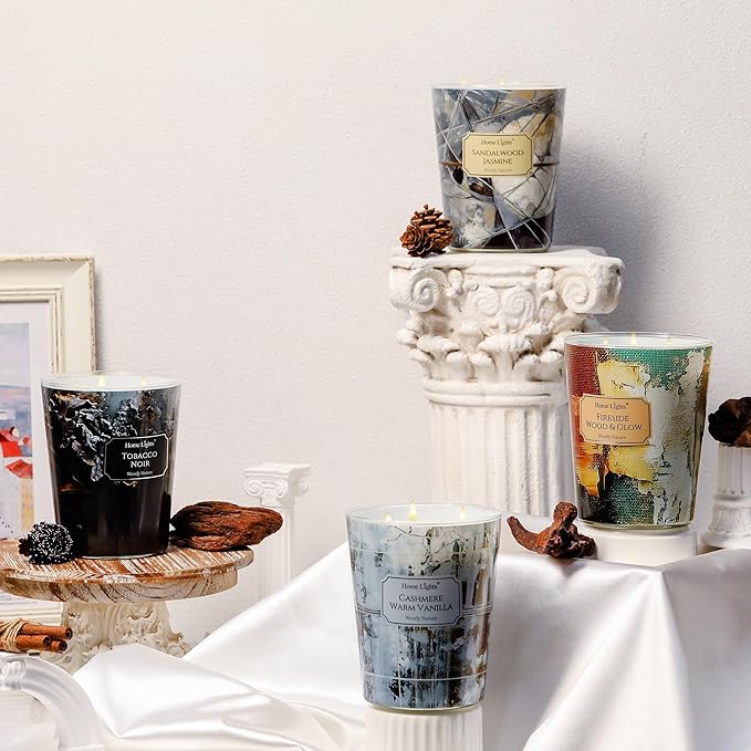 HomeLights 3-Wick Candles for Home Scented - 34oz Soy Wax Blend Candle Long-Lasting Fragrance, Industrial Chic Home Decor and Housewarming Gifts, Fireside Wood & Glow