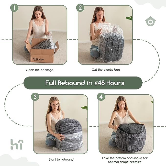 HIGOGOGO Pouf Ottoman Stuffed Round Modern Foam Filled Foot Rest Poufs for Living Room Chair Decorative 20 X 15 Inches Boho Relax Stool for Wedding Christmas Party, Dark Grey
