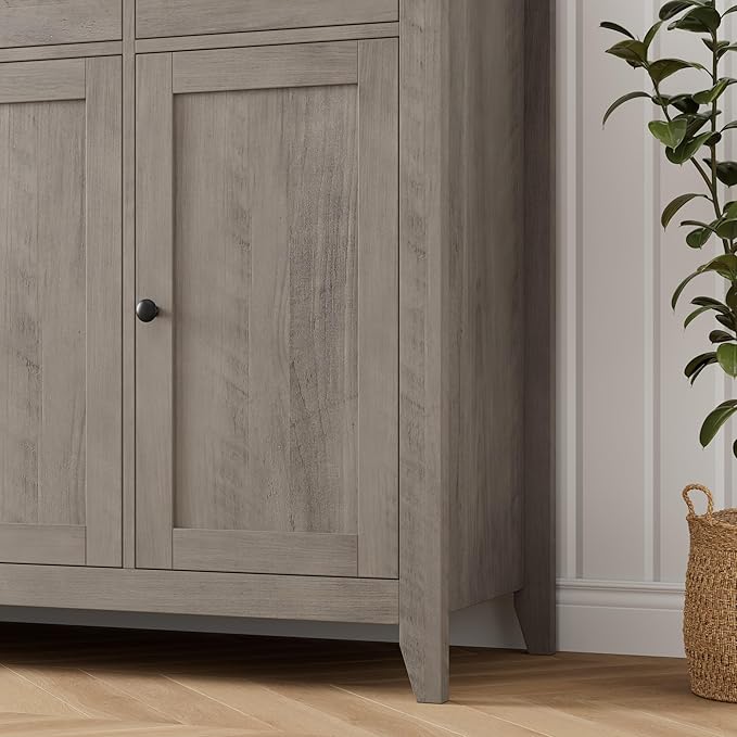 HORSTORS 55" Buffet Cabinet, Modern Farmhouse Sideboard Buffet with Drawers, Large Kitchen Storage Cabinet with Adjustable Shelves, Wood Coffee Bar for Kitchen, Dining Room, Living Room, Grey