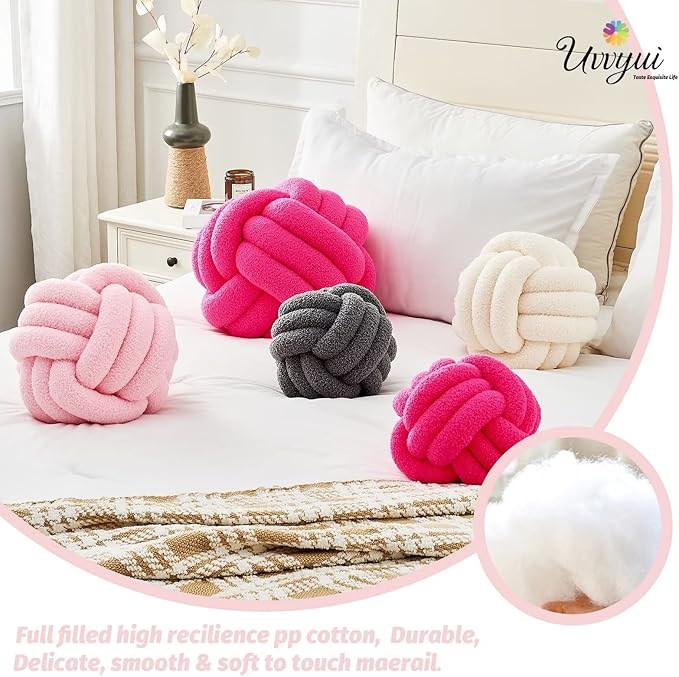 Uvvyui Knot Pillow Ball, Soft Home Decorative Pillows, Round Throw Pillow, Handmade Knotted Plush Pillow, Round Boucle Pillow Cushion (11 Inches Pink)