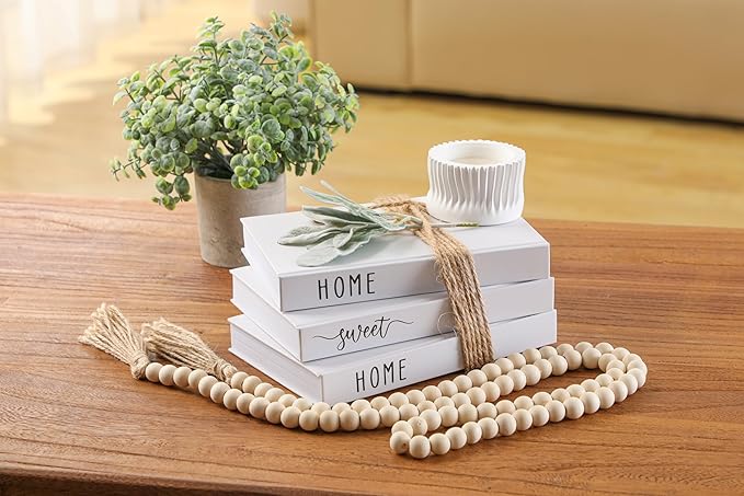 TenXVI Designs White Decorative Faux Books for Farmhouse & Living Room Decor - Coffee Table & Shelf Accent, Home Sweet Home