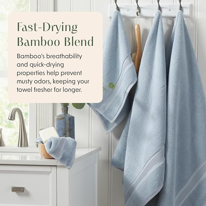 Springtree Home Luxury Bamboo Rayon Bath Towel Set 6 Piece Set | 35% Bamboo Rayon - 65% Cotton | Absorbent Quick-Dry Towels for Bathroom | Oeko-TEX Standard 100 Cotton | Blue Fog
