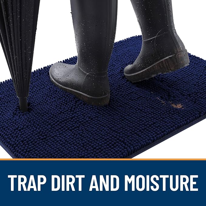 OLANLY Dog Door Mat for Muddy Paws 40x24, Absorbs Moisture and Dirt, Absorbent Non-Slip Washable Doormat, Quick Dry Chenille Mud Mat for Dogs, Entry Indoor Entryway Carpet for Inside Floor, Navy Blue