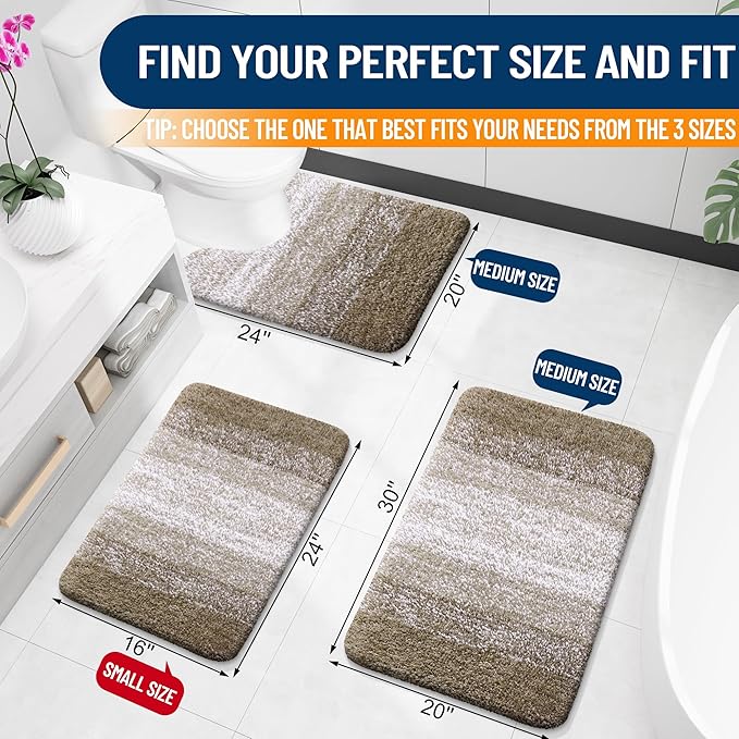 OLANLY Bathroom Rug Set 2 Piece, Soft Absorbent Microfiber Bath Mats and U-Shaped Contour Toilet Rug, Non-Slip, Machine Wash Dry, Plush Shaggy Bath Mats for Bathroom (24"x16"+24"x20", Coffe)