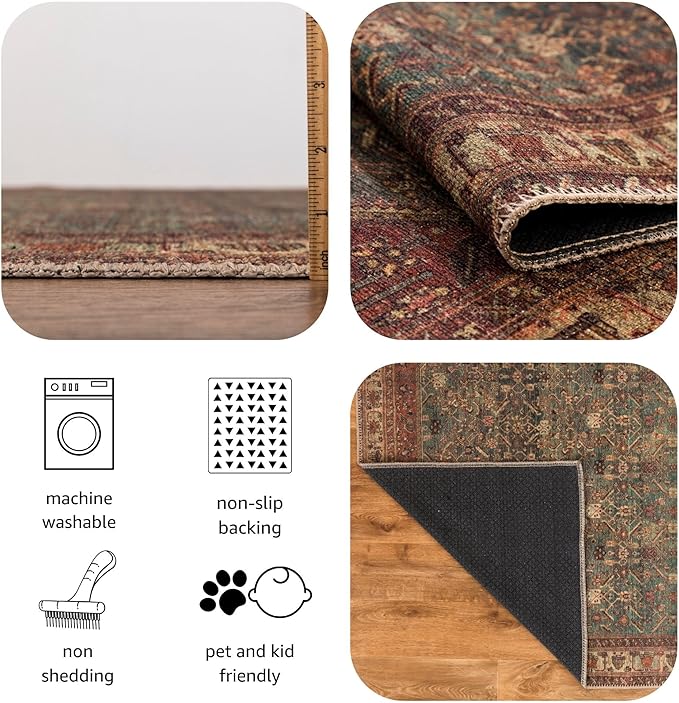 Keen Home Design 2x7 Rug - Machine Washable Runner Rug with Non-Slip Backing, Ideal for Hallway, Entryway, Kitchen, Laundry Room - Vintage, Easy Clean, Durable, Low Pile Rug - (2'6" x 7')