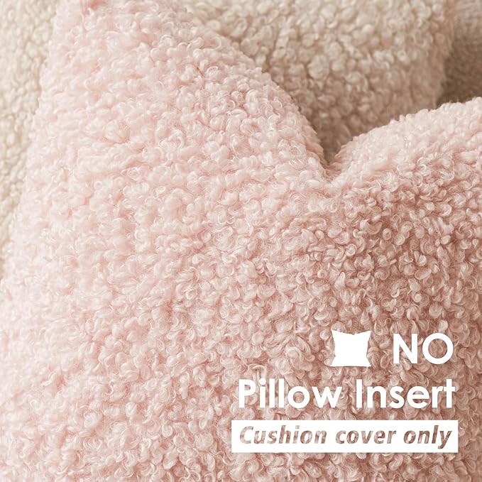 Foindtower Set of 2 Curly Teddy Wool Pillow Covers Decorative Boucle Textured Lumbar Throw Pillow Faux Fur Sherpa Pillowcases Sheepskin Fuzzy Cushion Case for Sofa Bedroom Car 12"x20" Light Pink
