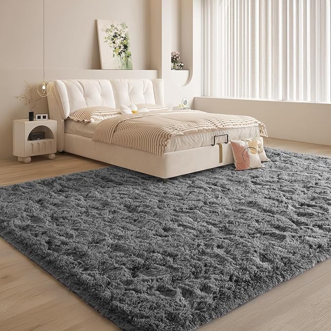 5x8 Grey Fluffy Area Rugs for Bedroom, Soft Indoor Plush Rug for Living Room, Large Furry Fuzzy Shag Floor Carpet for Kids Nursery Boys Room Dorm Classroom Home Office Decor Mat