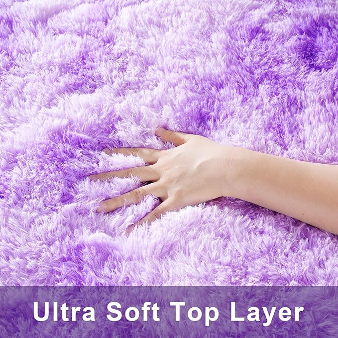 5x8 Tie Dyed Purple Fluffy Area Rugs for Bedroom, Soft Indoor Plush Rug for Living Room, Large Furry Fuzzy Shag Floor Carpet for Kids Nursery Boys Room Dorm Classroom Home Office Decor Mat