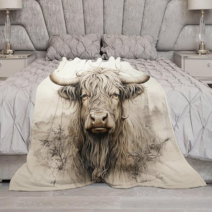 Highland Cow Throw Blanket for Teens Boys Girls and Adults Soft Warm Cozy Funny Midweight Food Flannel Blankets for Couch Sofa Bed Camping Travel Home Decor 40" X 50"