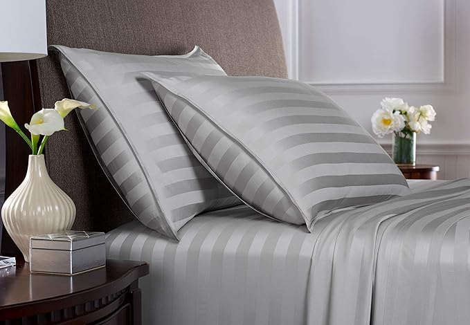Split King Sheets by Pure Bamboo, Genuine 100% Organic Viscose Derived from Bamboo Bed Sheet Set, Soft & Cooling, Double Stitching *Not for Split Top (Split King, Jacquard Silver)