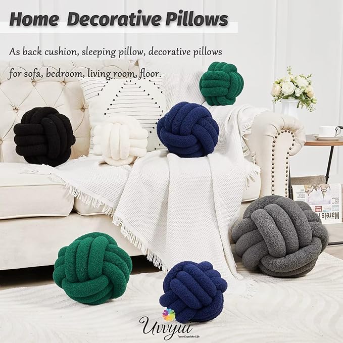 Uvvyui Knot Pillow Ball, Soft Home Decorative Pillows, Round Throw Pillow, Handmade Knotted Plush Pillow, Round Boucle Pillow Cushion (8.6 Inches Dark Gray)