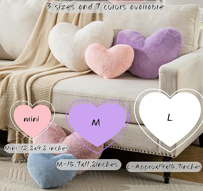 Heart Pillow White Heart Shaped Throw Pillows Super Soft Faux Rabbit Fur Heart Throw Pillow Valentines Day Decorations Pillow,Wedding Decor