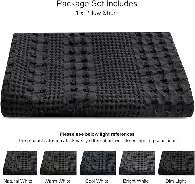 PHF 100% Cotton Waffle Body Pillowcase with Zipper, 1 Pack 20" x 54" Soft Skin-Friendly Pillow Sham, No Filling, Aesthetic Woven and Breathable Waffle Weave Body Pillow Cover for Bed, Black