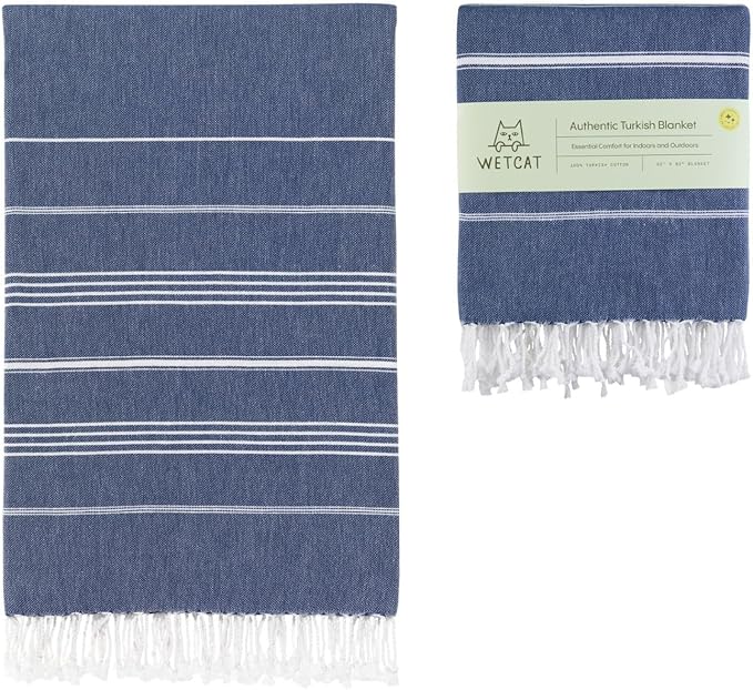 WETCAT Turkish Beach Blanket Sandproof (82"x82") 100% Turkish Cotton, Made in Turkey - Sand Free, Ultra Soft, Extra Large Throw for Picnic – Dark Blue
