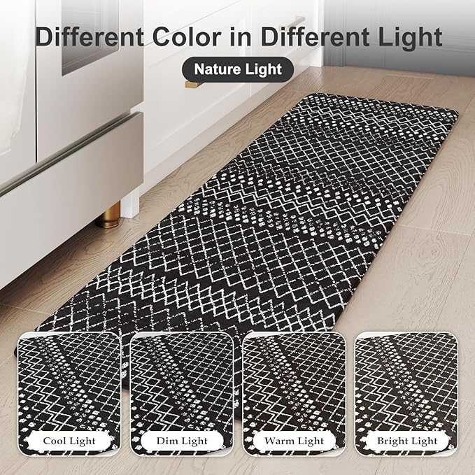 KIMODE Anti Fatigue Kitchen Mats for Floor 2 Piece, Cushioned Farmhouse Kitchen Rugs, Memory Foam Kitchen Floor Mats, Standing Desk Mats for Laundry Office Sink Black 20"x47"+20"x32"