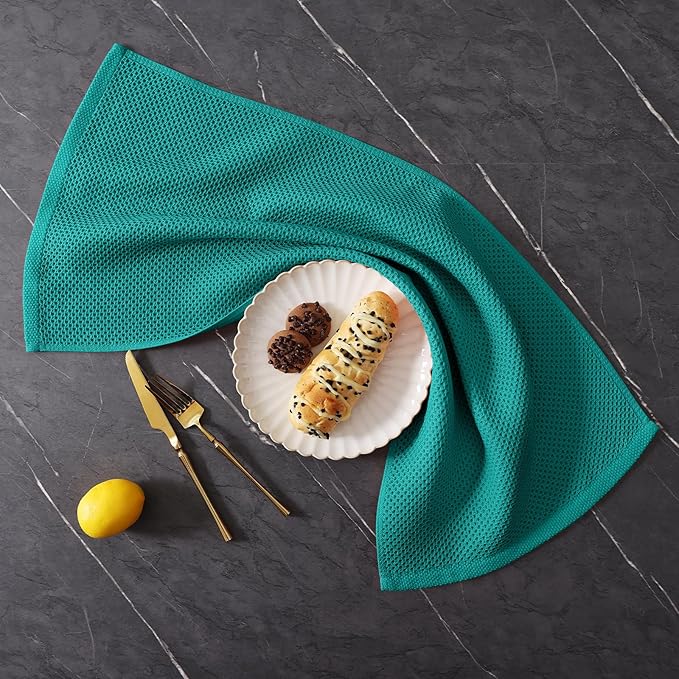 Homaxy 100% Cotton Kitchen Towels and Dishcloths Set, 12 x 12 Inches and 13 x 28 Inches, Set of 8 Bulk Kitchen Towels Set, Ultra Soft Absorbent Dish Cloths for Washing Dishes, Teal