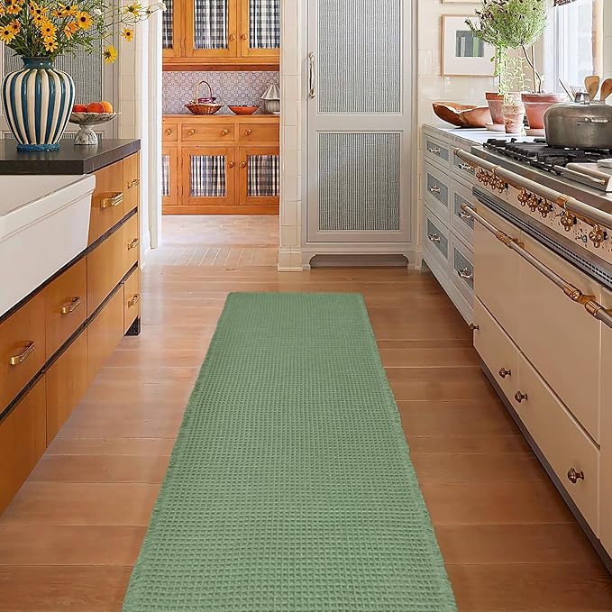 ZALL Waffle Bath Mat,Super Absorbent Non Slip Bathroom Rug,Sage Green 24X60inch,Machine Washable Ultra Soft Floor Mats