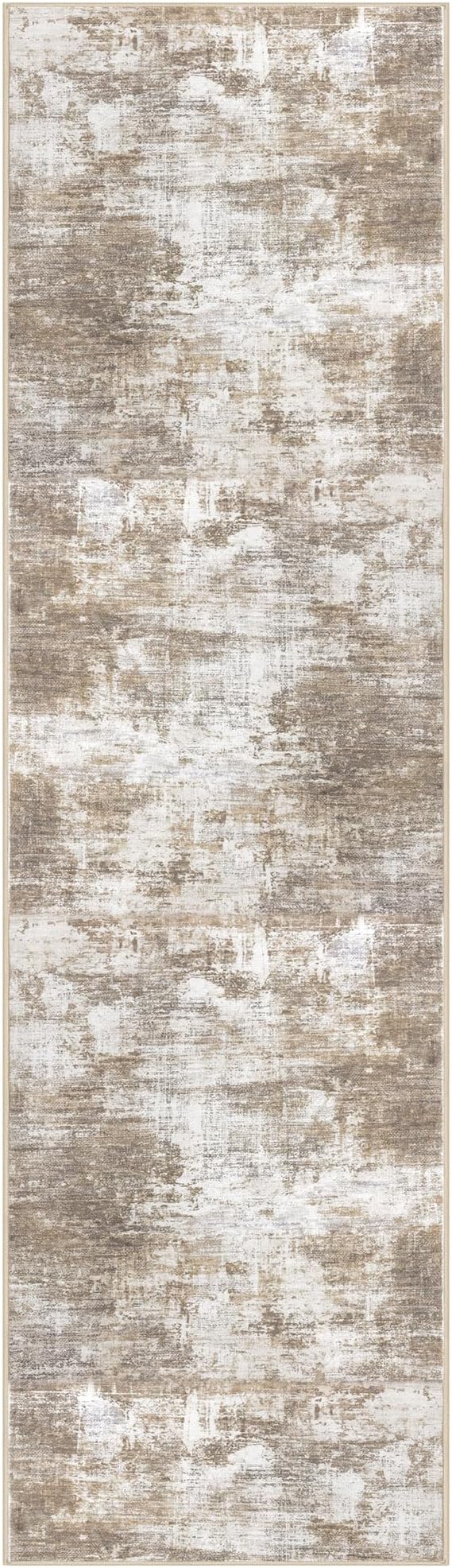 IOHOUZE Abstract Runner Rug 2x7 Ft Washable Runners for Hallways, Non Slip Kitchen Runner Printed Faux Wool Entryway Runners Indoor, Modern Abstract Floor Carpet for Hall Kitchen Bedroom, Beige Brown