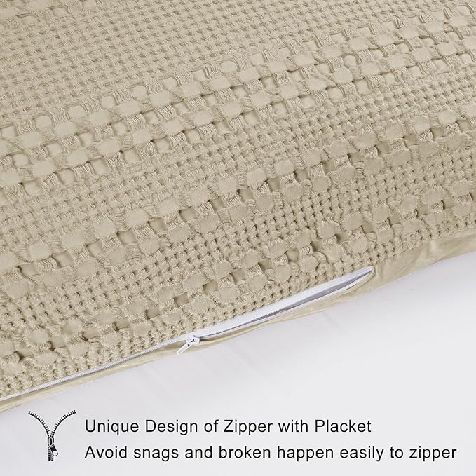 PHF Waffle Weave Body Pillowcase with Zipper, 1 Pack 100% Cotton 20" x 54" Pillow Sham, No Insert, Soft & Breathable Pillow Case, Aesthetic Woven Body Pillow Cover for Bedroom Decor, Khaki