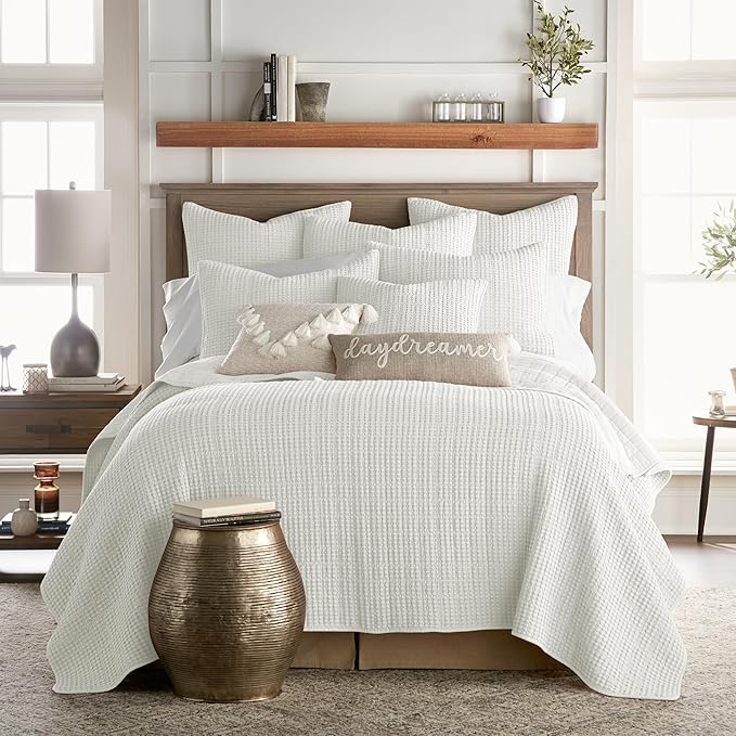 Levtex Home - Mills Waffle - Twin Quilt Set - Cream Cotton Waffle - Quilt Size (68 x 86in.), Sham Size (26 x 20in.)
