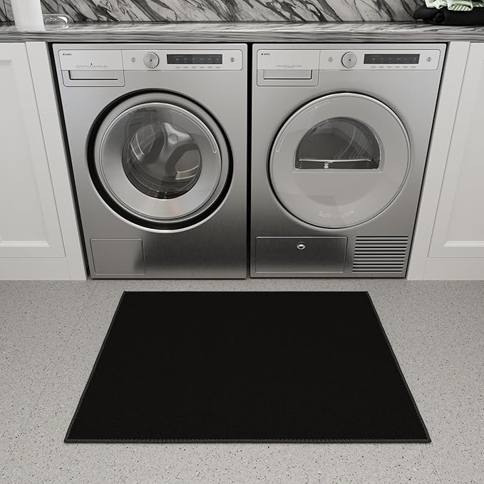 Ottomanson 2x2 Non Slip Area Rug for Bathroom - Rubber Backed Entryway Rug for Front Door - Solid Modern Kitchen Rug for Bedroom or Living Room, Black, 2' x 2'