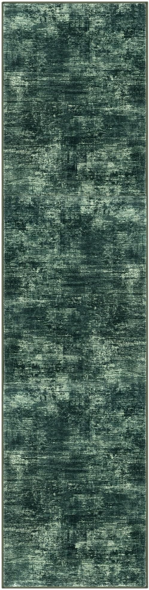 IOHOUZE Abstract Runner Rug 3x12 Ft Washable Runners for Hallways, Non Slip Kitchen Runner Printed Faux Wool Entryway Runner Indoor, Modern Abstract Floor Carpet for Hall Kitchen, Dark Green