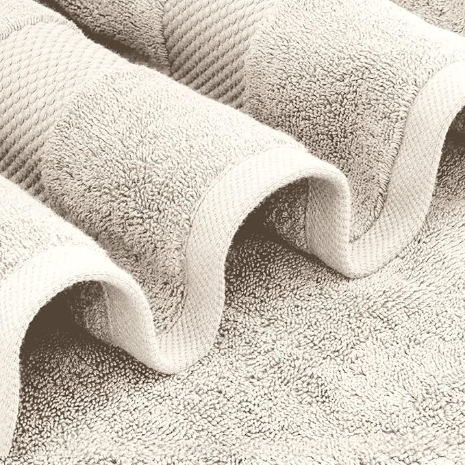 White Classic Luxury Bath Towel Set of 8 Pieces - 100% Turkish Cotton Highly Absorbent Towels for Bathroom, 2 Luxury Bath Towels 700GSM, 2 Hand Towels, 4 Washcloths, Ivory