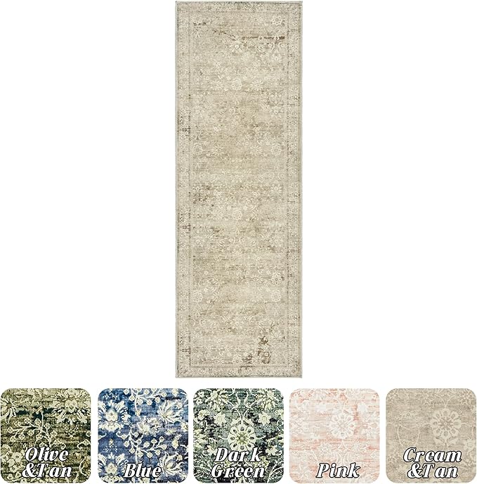 Neutral Farmhouse Hallway Rug Runner 2x6 Washable Non Slip Rubber Backing Vintage Modern Boho Runners Rugs for Entryway Indoor Kitchen Bathroom,Tan Brown and Cream Beige