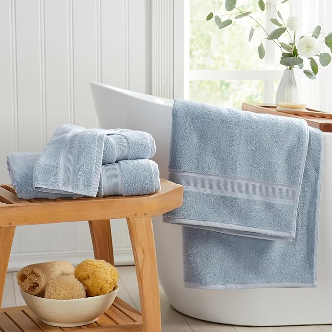 Springtree Home Luxury Bamboo Rayon Bath Towel Set of 4 | 35% Bamboo Rayon - 65% Cotton | Absorbent Quick-Dry Towels for Bathroom | Oeko-TEX Standard 100 Cotton | Blue Fog - 4 Pack