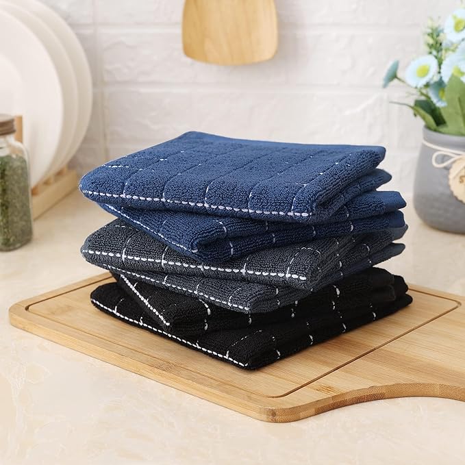 Homaxy 100% Cotton Terry Kitchen Dish Cloths, Ultra Soft and Absorbent Dish Towels for Kitchen, Suitable for Drying and Washing Dishes, 12 Pack, 12 x 12 Inches, Mixed Colour